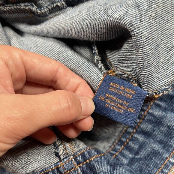 ANUSCHKA HAND PAINTED WOMEN'S LARGE BLUE JEAN FLORAL ART DENIM JACKET - Picture 8 of 9